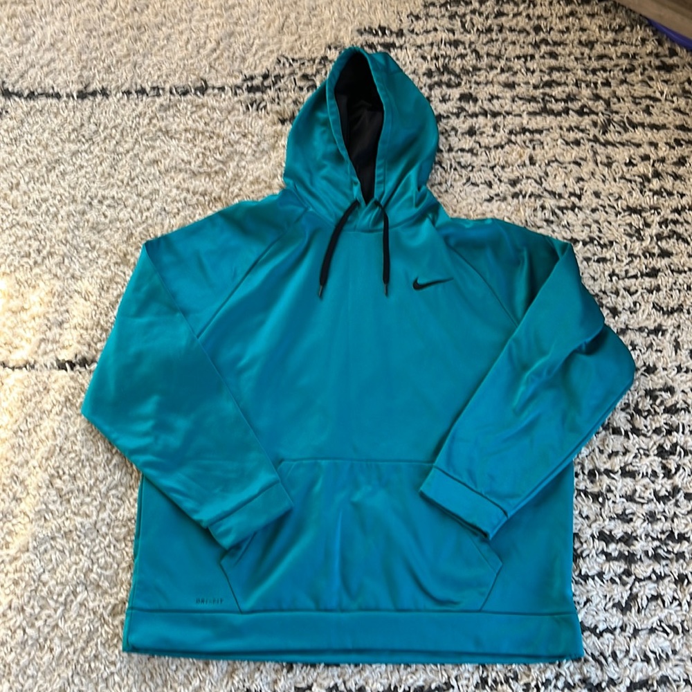 Men’s 3XL XXXL Nike DRI-FIT hooded sweatshirt. Blue green in color.
